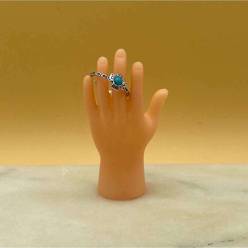 Vintage turquoise cabochon cross ring 925 sz 9 - 00G05Y
